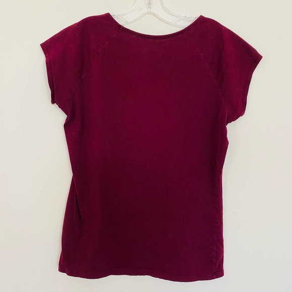 IZOD Cotton Cap Sleeve Gathered Neckline Burgundy Shirt Size Small - Picture 2 of 4